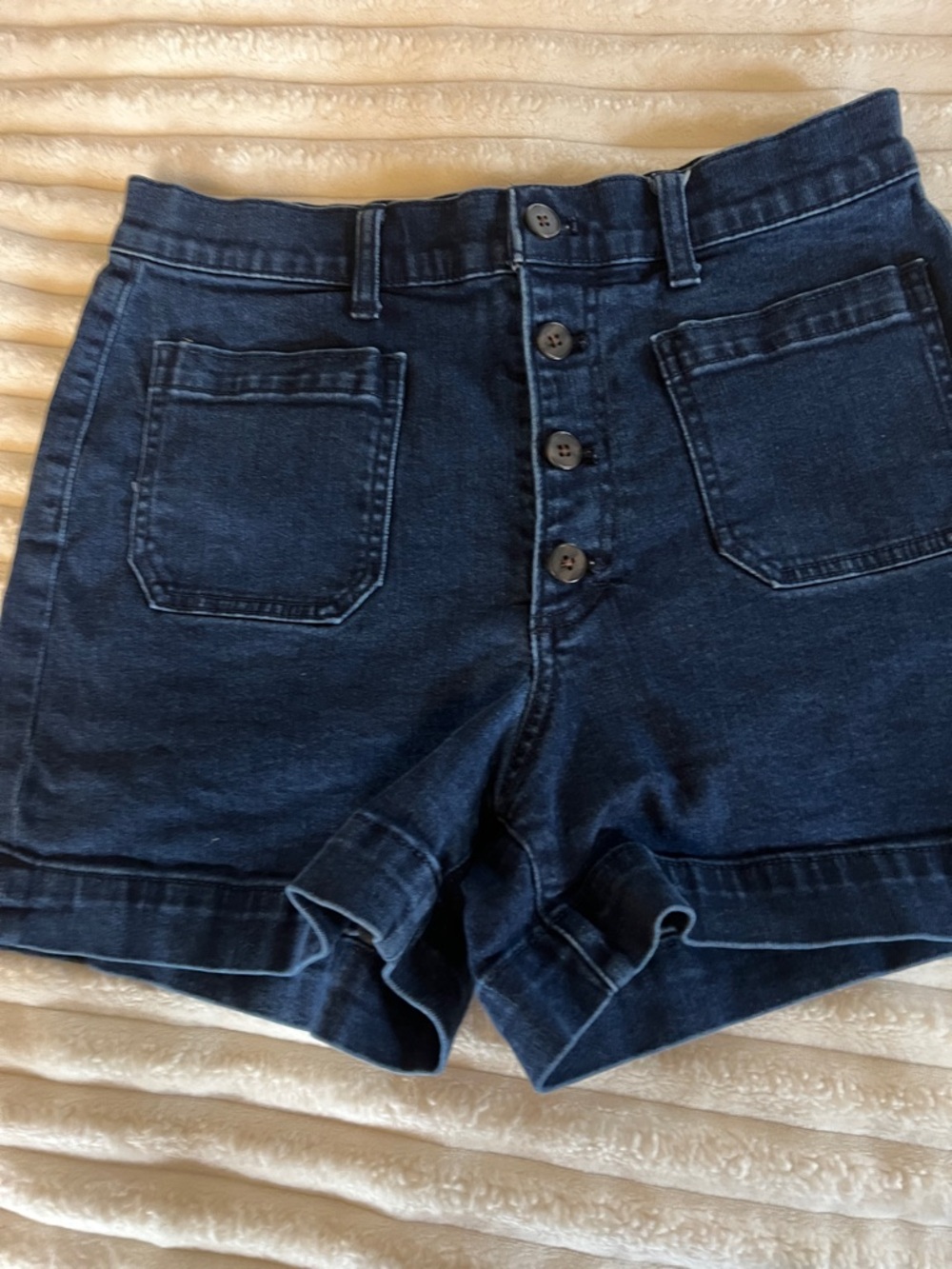 J Crew patch pocket front button fly denim shorts size 30 dark wash